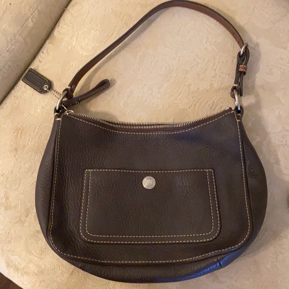 Coach brown leather bag with purple interior